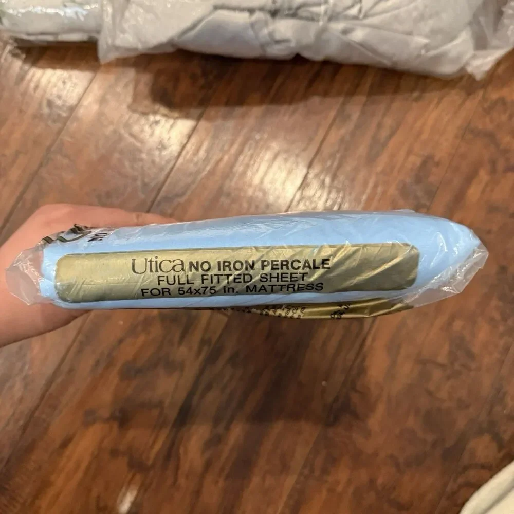 Utica No Iron Percale Full Fitted Sheet Blue 54x75 made in USA